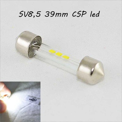 SLP LED світлодіодна лампа в підсвітку салону, номерів, цоколь SV8.5(C5W)(C10W) 41mm. 3 CSP led, 12 Ст. 6500К SLP LED світлодіодна лампа в підсвітку салону, номерів, цоколь SV8.5(C5W)(C10W) 41mm. 3 CSP led, 12 Ст. 6500К