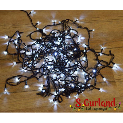 Гірлянда LED "Нитка" (String) 200LED 8 мм. 15 м, чорний дріт,світіння: білий, грань