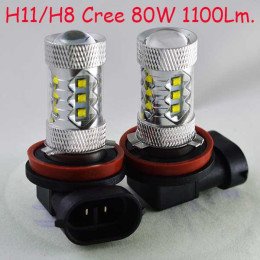 Автомобильная лампа SLP LED с цоколем Н11/H8 Cree  80W 9-30V 1100 Люменов в противотуманные фонари