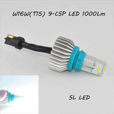 SLP LED світлодіодна лампа у задній хід, цоколь T15(W16W) 9 CSP led, 1000 Люмен 9-30 Ст. 6500К