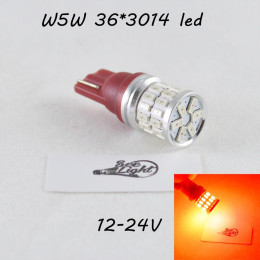 Светодиодная авто лампа SL LED, цоколь W5W(T10)  36 LED 3014, 12-24 В. Красный