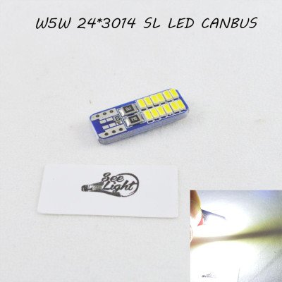 Лід лампа в габарит SLS LED, з обманкою Can шини, цоколь W5W(T10) 24 світлодіода типу 3014 12 Ст. Білий Лід лампа в габарит SLS LED, з обманкою Can шини, цоколь W5W(T10) 24 світлодіода типу 3014 12 Ст. Білий