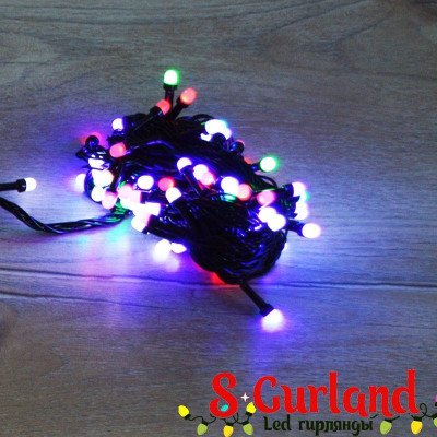 Гірлянда LED "Нитка" (String) 200LED лінза, 8 мм. 15м, чорний дріт, різнобарвна, вулична