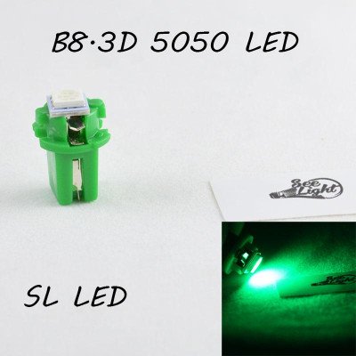 LED лампа в подсветку приборной панели, цоколь B8.3D SL LED зеленый