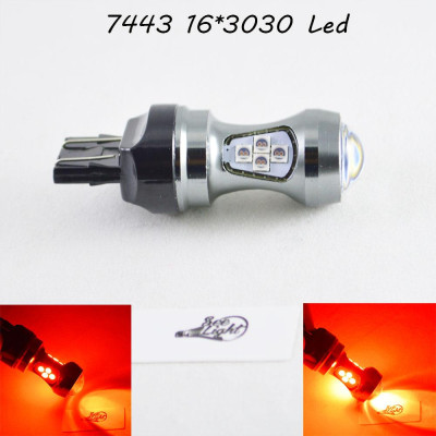 Светодиодная автомобильная лампа SLP LED с цоколем T20(7443)(W21W/5W) 16-3030 80W 9-30V Красный
