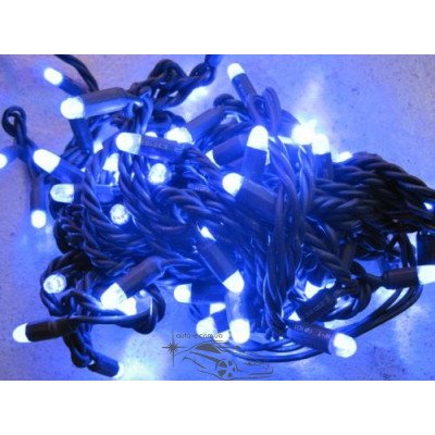 Гірлянда вулична "Нитка" (String) 100LED 10м, чорний/білий провід (каучук), світлодіодна біла, синя